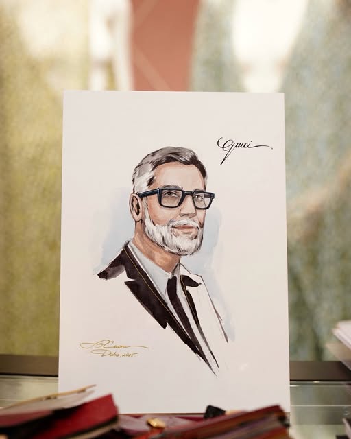 Olga’s illustrated portrait of a man with glasses on Gucci stationery